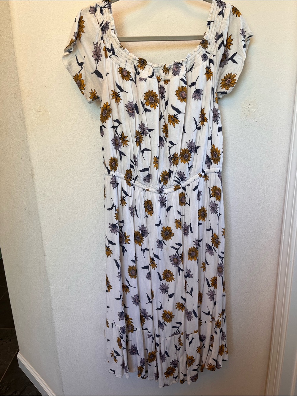Old Navy White Dress with Yellow and Purple Floral Print